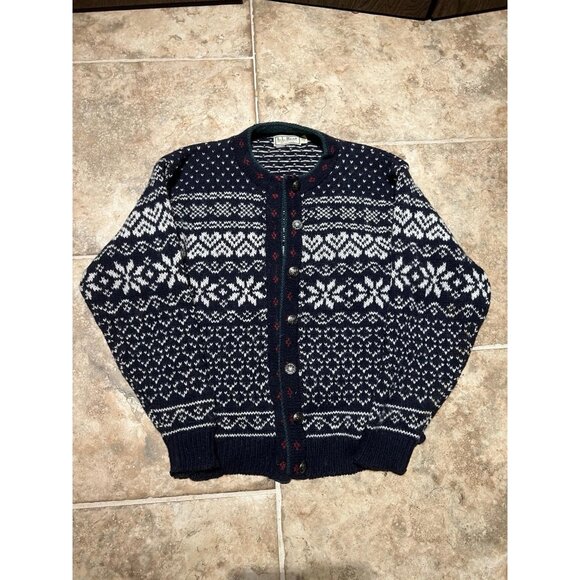 VINTAGE L.L. BEAN WOMEN'S S WOOL BUTTON FRONT NORDIC CARDIGAN SWEATER USA - Picture 1 of 7